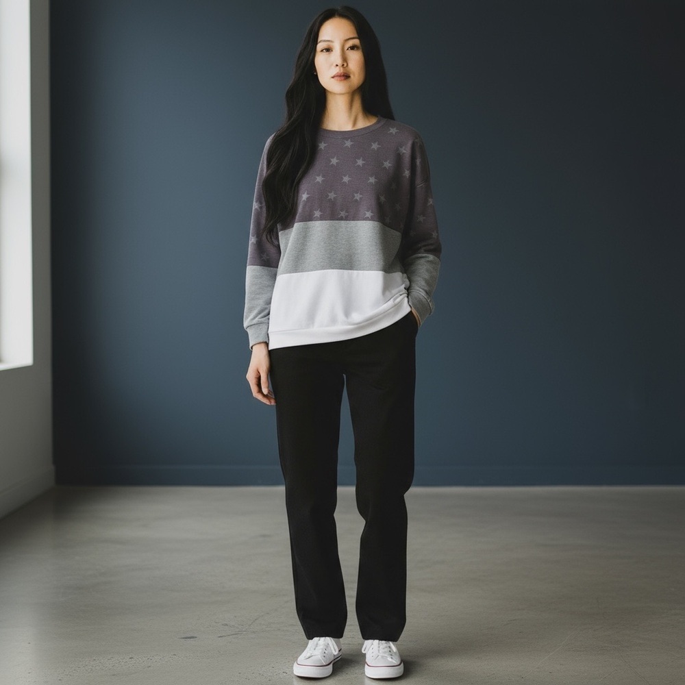 First Love Star Print Colorblock Sweatshirt Women’s Cozy Pullover 🌟